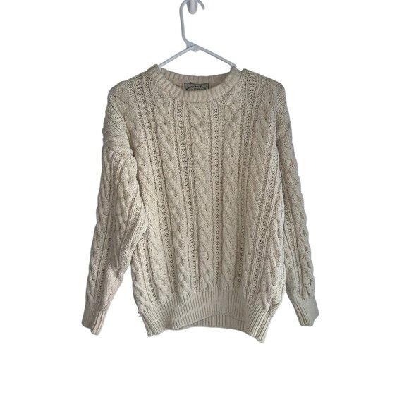 VTG American Eagle Fisherman Crewneck Sweater Knit Chunky Cable Ivory Men Large - Picture 1 of 7